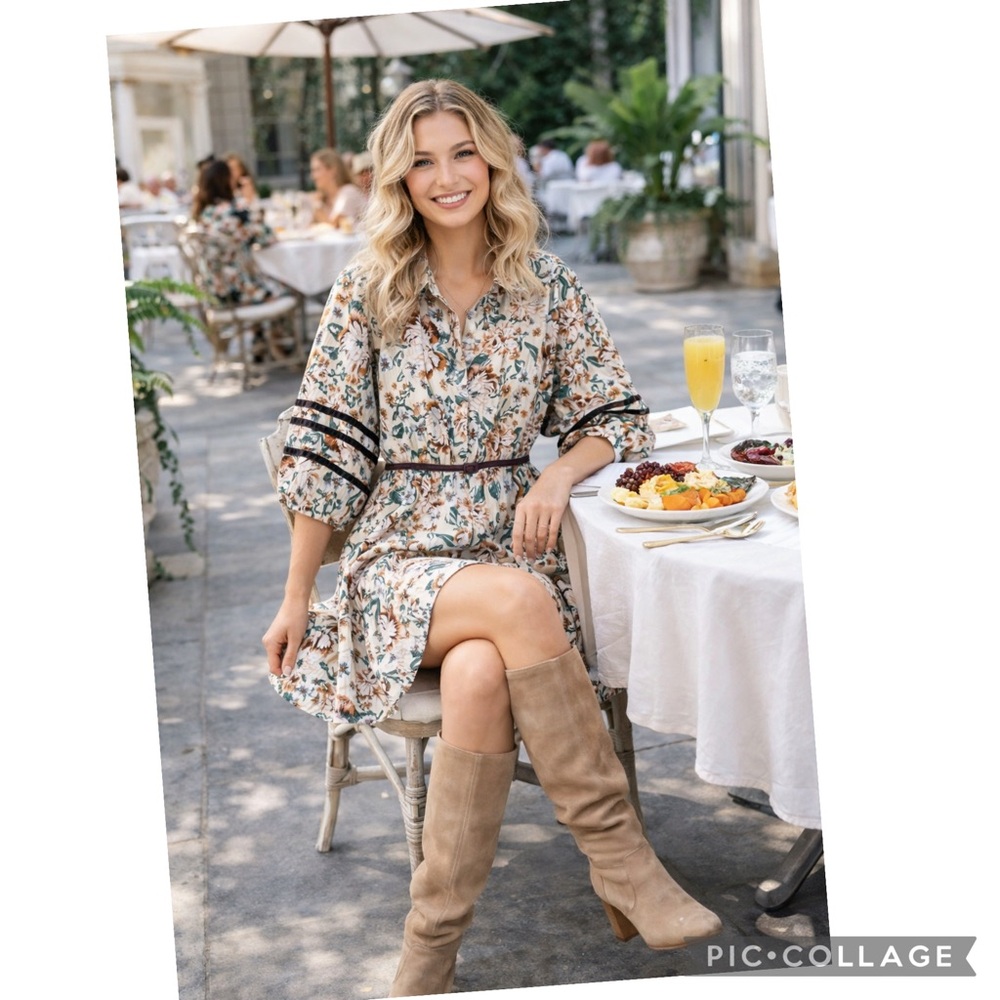 LC LAUREN CONRAD FLORAL PRINT PUFF SLEEVE MINI SHIRT DRESS